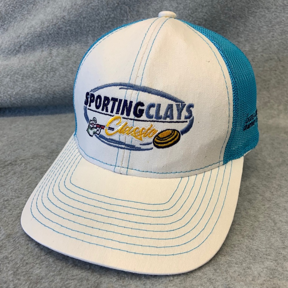 Sporting Clays Classic Mens White Blue Outdoor Cap Trucker Hat Snapback OSFM